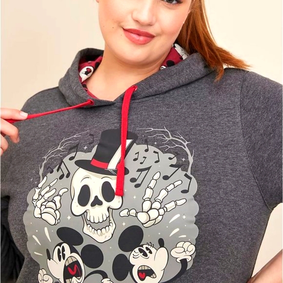 ❤️NWT VINTAGE TORRID HOODIE MICKEY MOUSE RETRO SKELETON HALLOWEEN DISNEY SWEATER - Picture 8 of 12